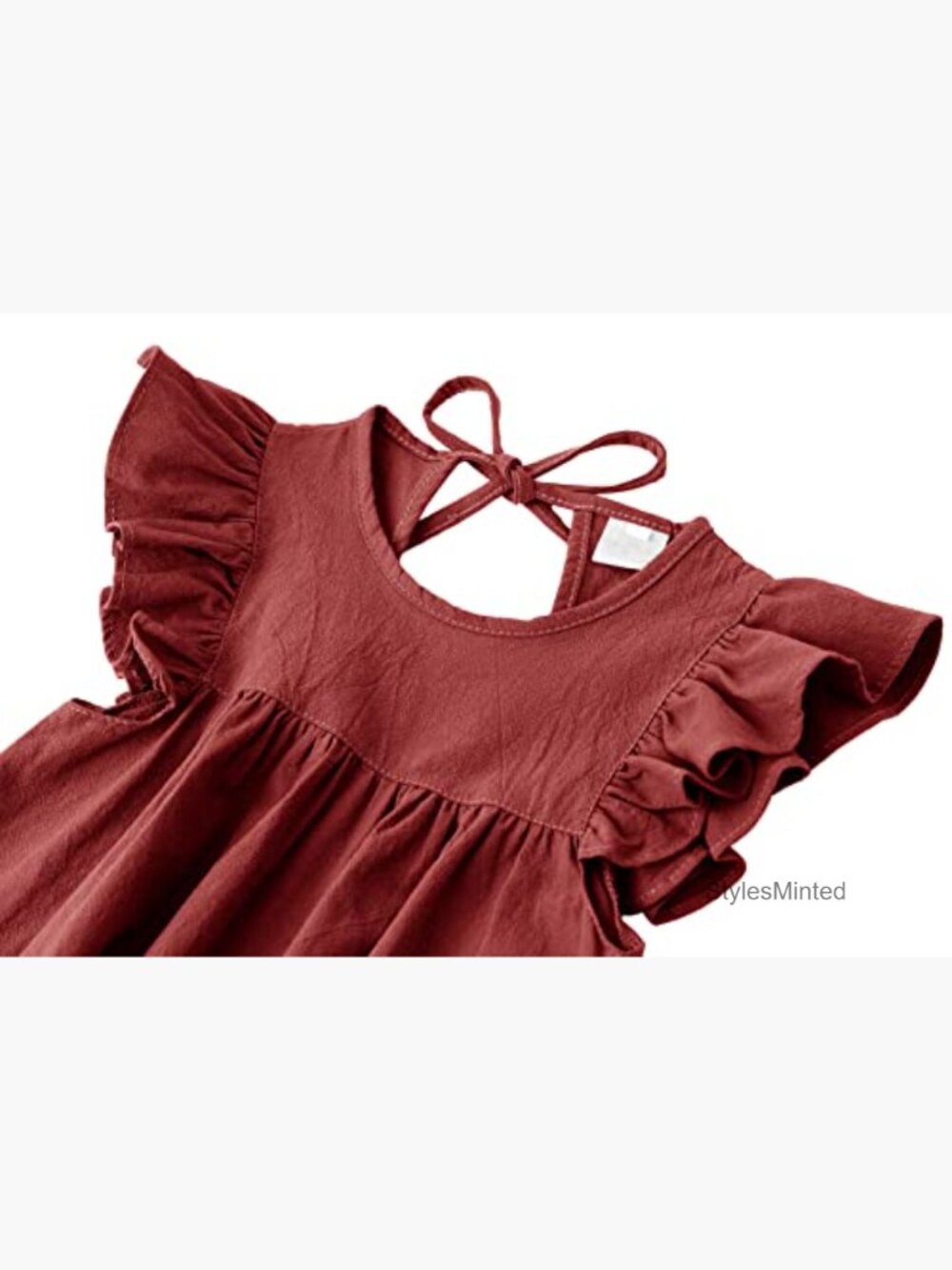 Toddler Girl Cotton Linen Ruffle Halter Sleeveless Sundress - Picture 4 of 5